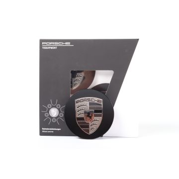 1 Satz Porsche Nabendeckel 76mm schwarz seidenmatt Wappen Turbonit